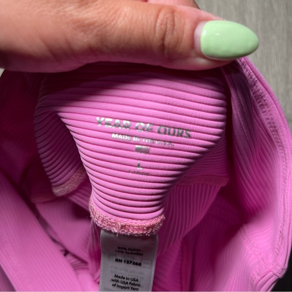 Year Of Ours | Ribbed Hot Pink Bra + Leggings Workout Set Size: Large - Picture 3 of 4